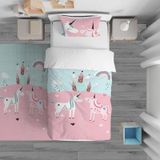 Cici Odam Çocuk Bebek Nevresim Takımı Unicornlu Atlar Şato Gökkuşağı