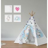 Cici Odam Çocuk Bebek Odası Oyun Çadırı Renkli Unicorn ve Kalpler