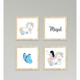 Cici Odam Çocuk Bebek Odası Tablo Renkli Unicorn Kelebek Kız