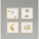 Cici Odam Çocuk Bebek Odası Tablo Sarı Gri Yıldızlı Balon ve Bulut