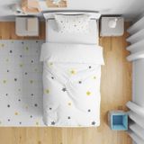 Cici Odam Yatak Örtüsü Gri , Sarı Yıldızlar 140x220 - Yastık Kılıfı Hediye