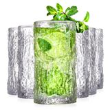 Cididu 6'lı Set Kristal Highball İçme Bardağı, 340 ml Uzun Su Bardağı, Thicke Vintage Drinkware Bardakları Dokulu Züccaciye, Kokteyller, Meyve Suyu, Bira, Çay için Buzlu İçecek Bardağı Bardakları
