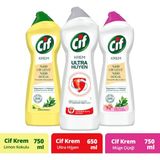 Cif 750 ml Frezya Müge Çiçeği Krem Temizleyici + 750 ml Amonyaklı Krem Temizleyici + 750 ml Limonlu Krem Temizleyici