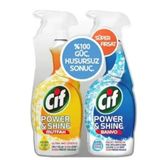 Cif 750 ml Power & Shine Mutfak Yağ Çözücü Sprey + 750 ml Banyo Temizleyici