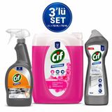 Cif Çok Amaçlı Yüzey Temizleyici 5 L + Yağ Çözücü Sprey 750 Ml + Krem Temizleyici 750 Ml 3’Lü Temizlik Seti
