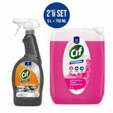 Cif Çok Amaçlı Yüzey Temizleyici Orkide Bahçesi 5 L + Yağ Çözücü Sprey 750 Ml 2’Li Temizlik Seti