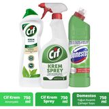 Cif Domestos Dağ Esintisi Çamaşır Suyu + Cif Krem + Cif Krem Sprey - 750 ml