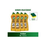 Cif Krem Mucize Yüzey Temizleyici Altın Işıltısı 750 ml x4 + Sünger Hediye