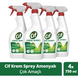 Cif Krem Sprey Amonyak Yüzey Temizleyici En Zorlu Yağ ve Kirleri %100 Çıkarır 750 ml X4 Adet