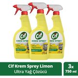 Cif Krem Sprey Limon Ultra Yağ Çözücü 750 ml X3 Kolay Durulama Özelliği ile Yüzey Temizleyici
