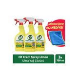 Cif Krem Sprey Limon Ultra Yağ Çözücü Yüzey Temizleyici 750 Ml X3 + Mikrofiber Bez Hediye X1