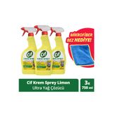 Cif Krem Sprey Limon Ultra Yağ Çözücü Yüzey Temizleyici 750 ml X3 Mikrofiber Bez Hediye