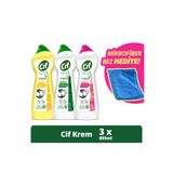 Cif Krem Yüzey Temizleyici 750 ml X 3 Mikrofiber Bez 1 Adet