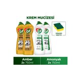 Cif Krem Yüzey Temizleyici Altın Işıltısı 750ml x2 Krem Yüzey Temizleyici Amonyak x2 + Sünger He