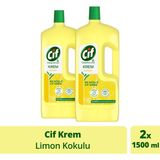 Cif Krem Yüzey Temizleyici Limon Kokulu Yağ ve Kireç Sökücü Leke Çıkarıcı 1500 ml x2 - 1,5 lt