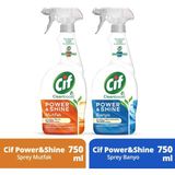 Cif Power Shine Banyo ve Mutfak Sprey Temizleyici 750ML 2 Adet Çam Kokusuyla Etkili Temizlik