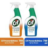 Cif Sprey Temizleyici Power & Shine Banyo 750 Ml+ Power & Shine Sprey Temizleyici Mutfak Yağ Çözü