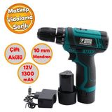 Cift Akulu Li-İon Batarya 12V Cift Vitesli 1300 Mah Led Isikli Darbesiz Anahtarsiz Vidalama