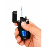 Çift Alevli Gaz Dolumlu Turbo Çakmak Mavi Jet ve Klasik Alev Siyah Premium Model