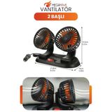 Çift Başlı Araç İçi Vantilatör 12v Çakmak Girişli Ayarlanabilir Oto Fan