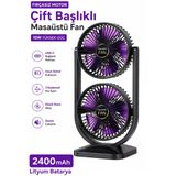 Çift Başlıklı Masaüstü Fan Brushless Motor 10W Güçlü Vantilatör Ayarlanabilir Başlık 2400 Mah Şarjlı