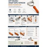 Çift Bıçaklı Ahşap Saplı Sebze ve Meyve Soyacak – Paslanmaz Çelik Ultra Keskin Tırtıklı & Düz Bıçaklı, Ergonomik Kaymaz Sap, Patates Havuç Kabak E - Çok Renkli - Standart