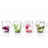Çift Camlı Çiçekli Borosilikat Kupa Bardak - Isı Yalıtımlı - Karışık Renk