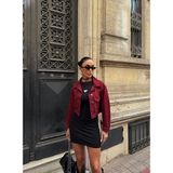 Çift Cep Denim Crop Ceket - Bordo - L - Standart
