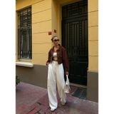 Çift Cep Denim Crop Ceket - KAHVERENGİ - M