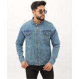 Çift Cep Fermuarlı Asit Mavi Hakim Yaka Erkek Casual Kot Ceket - 2XL - Açık Mavi