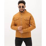 Çift Cep Fermuarlı Asit Mavi Hakim Yaka Erkek Casual Kot Ceket - 2XL - Hardal