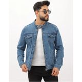 Çift Cep Fermuarlı Asit Mavi Hakim Yaka Erkek Casual Kot Ceket - XL