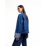 Çift Cepli Bisiklet Yaka Kolları Katlı Düğmeli Denim Ceket