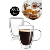 Çift Cidarlı Bardak Kupa 350 Ml Ev Ofis Espresso Kahve Çay Fincanı Borosilikat Kulplu Cam Bardak
