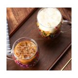 Çift Cidarlı Borosilikat Cam Bardak 2’li Set 250 ml Kurutulmuş Çiçek Detaylı Dayanıklı Kulplu Bardak, Şeffaf Estetik Çay Kahve Bardağı, Isı Yalıtımlı, Dayanıklı Cam Tasarım