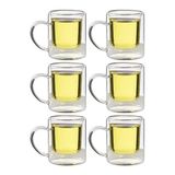 Çift Cidarlı Borosilikat Cam Kahve Kupası, 200 ml, 6 Adet Set, Şeffaf - 1837