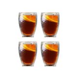 Çift Cidarlı Buzlu Kahve, Latte, Çay Bardağı Seti, Borosilikat Cam, 300 ML, 4 Adet, Şeffaf - 2221