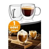 Çift Cidarlı Cam Bardak Kupa 310 Ml Ev Ofis Espresso Kahve Fincanı Borosilikat Kulplu Çay Bardağı