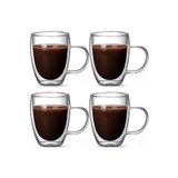 Çift Cidarlı Cam Kupa Seti 4 Adet 300 ML Latte Kahve Meşrubat Bitki Çayı Borosilikat Cam - 2038