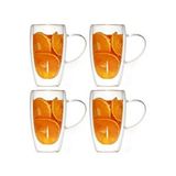 Çift Cidarlı Kahve,latte,meşrubat Cam Kupa Seti 400 Ml 4 Adet 2039 Bej