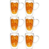Çift Cidarlı Kahve,latte,meşrubat Cam Kupa Seti 400 Ml 6 Adet 2039 Bej