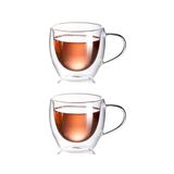 Çift Cidarlı Kupa 200 ml Şeffaf, Kulplu Modern 2 Adet Set - 2037