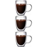 Çift Cidarlı Latte - Kahve - Meşrubat - Bitki Çayı Cam Kupa Seti 300 Ml x 3 Adet 2038