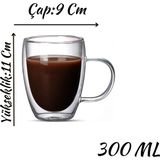 Çift Cidarlı Latte - Kahve - Meşrubat - Bitki Çayı Cam Kupa Seti 300 Ml x 6 Adet 2038
