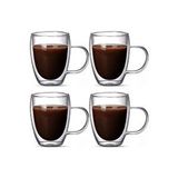 Çift Cidarlı Latte,kahve,meşrubat,bitki Çayı Cam 300 Ml Kupa Seti 4 Adet 2038 Bej