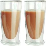 Çift Cidarlı Uzun Cam Kokteyl - Meşrubat - Latte Bardağı 350 Ml x 2 Adet 2323