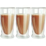Çift Cidarlı Uzun Cam Kokteyl - Meşrubat - Latte Bardağı 350 Ml x 3 Adet 2323