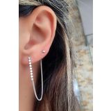 Çift Deliğe Takılan Trend 925 ayar Gümüş Zincir Küpe