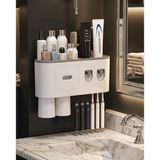 Çift Dispenserli Diş Macunu Sıkacağı 6 Fırçalık Bardaklı Banyo Organizer