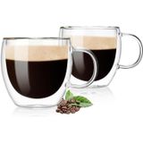 Çift Duvarlı Cam Kahve Fincanı 250ml (2’li Set) – Isıya Dayanıklı, Mikrodalga ve Bulaşık Makinesi Uyumlu, Sıcak & Soğuk İçecekler İçin